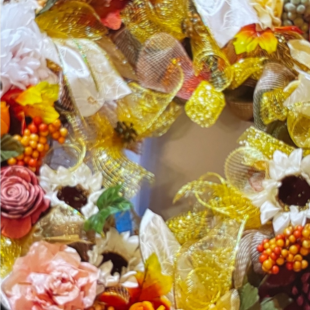 Door decor fall wreath loaded with fall accessories